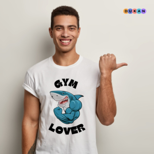 Gym Lover Shark Men's White Tshirt | Kolkata Dekho