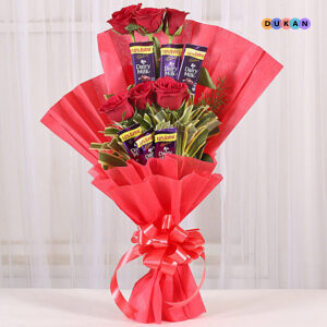 Red Roses with Dairy Milk Chocolate Bouquet for Gifting | Kolkata Dekho