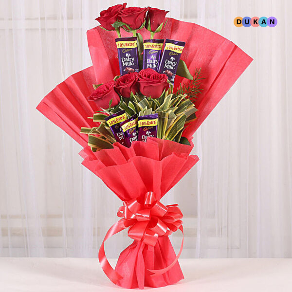 Red Roses with Dairy Milk Chocolate Bouquet for Gifting | Kolkata Dekho