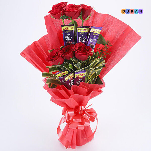 Red Roses with Dairy Milk Chocolate Bouquet for Gifting | Kolkata Dekho