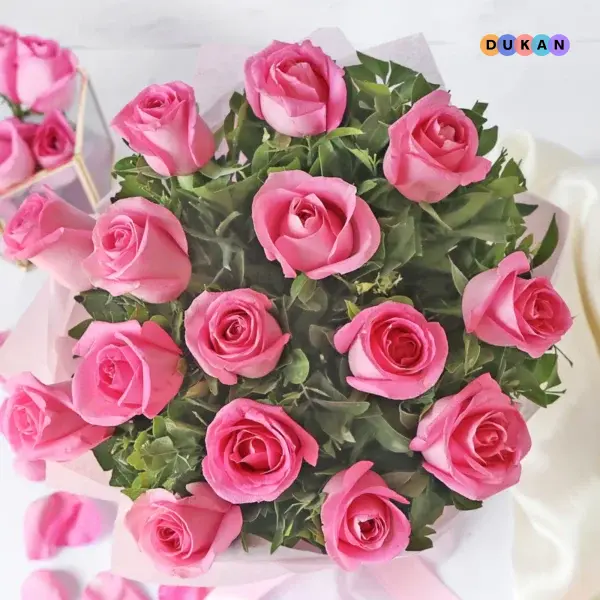 15 Fresh Pink Roses Flower Bouquet for Gifting | Kolkata Dekho