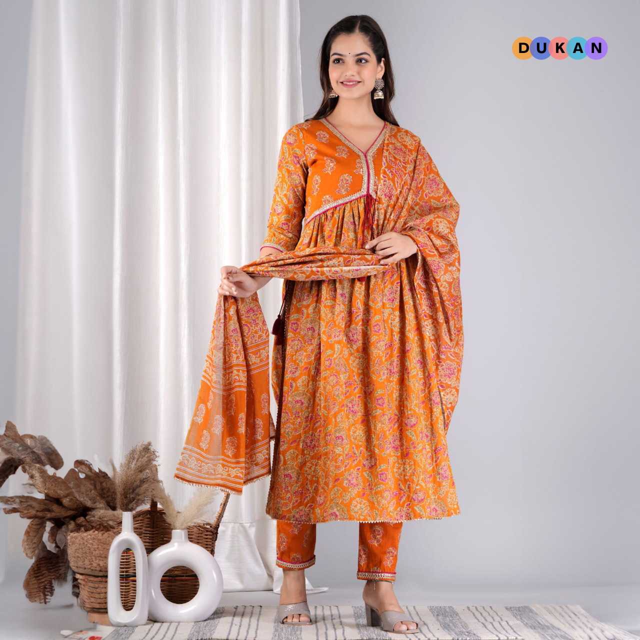 Alia Bhatt Style Anarkali Orange Kurti for Women