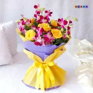 Purple Orchids & Yellow Roses Bouquet for Gifting | Kolkata Dekho