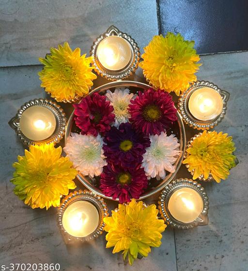 Flower Shape Urli Bowl Diya for Diwali Table Decor 3 Urli bowl styled as table centerpiece
