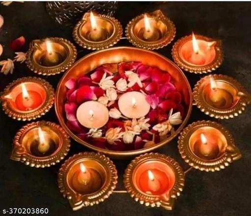 Flower Shape Urli Bowl Diya for Diwali Table Decor 1 Flower shape urli bowl with floating diya