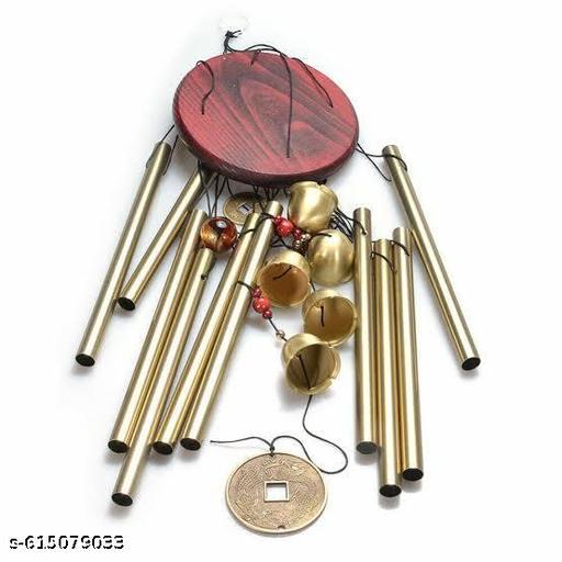Golden Metal Wind Chime for Home & Balcony 3 Wind chime styled on a balcony hook