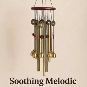 Golden wind chime, full hanging view
