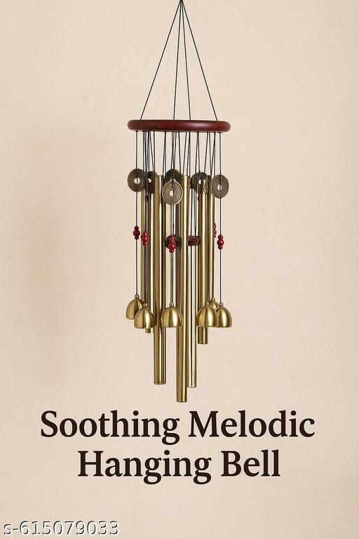 Golden Metal Wind Chime for Home & Balcony 1 Golden wind chime, full hanging view